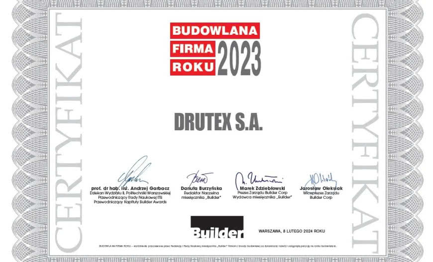 DRUTEX “Budowlaną Firmą Roku” 